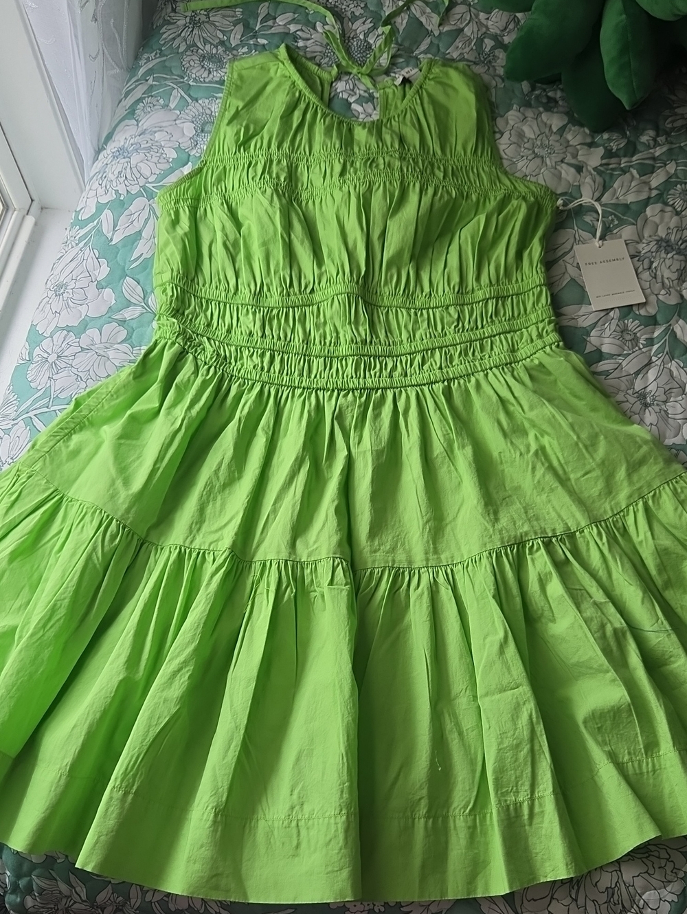 Kiwi Green Smocked Tiered Mini Dress